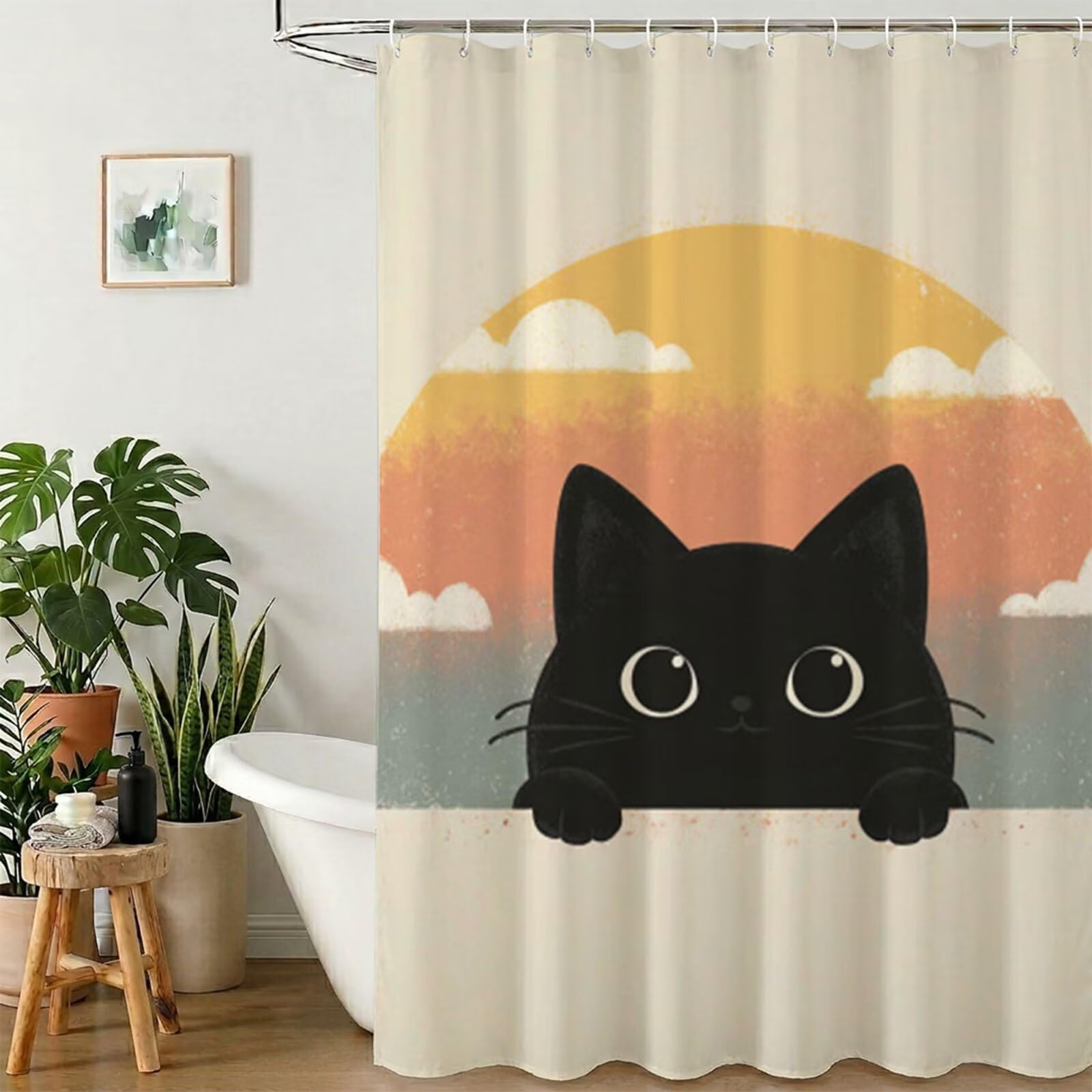 AUWUUA Cat Shower Curtain 47x71in/120x180cm/WxH Washable Polyester Fabric Shower Curtain with Hooks, Animal Pet Black Cat Bathroom Curtains Textile for Kids Boys Girls Bathroom Bathtub