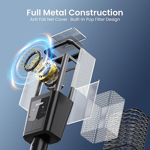 Miniatura 5 de BASN BMS2 Micrófono de condensador cardioide, micrófono de grabación XLR de estudio de diafragma grande para podcasting, canto, transmisión (negro)