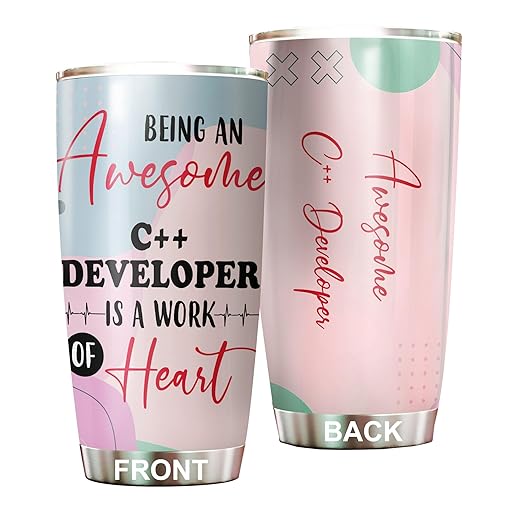 MEDROC Awesome C++ Developer Tumbler Stainless Steel 20oz, Funny C++ Developer Gifts Bulk For Birthday Christmas, C++ Developer Gifts For Men Women Office Coworker Driking Coffee Cup Humor