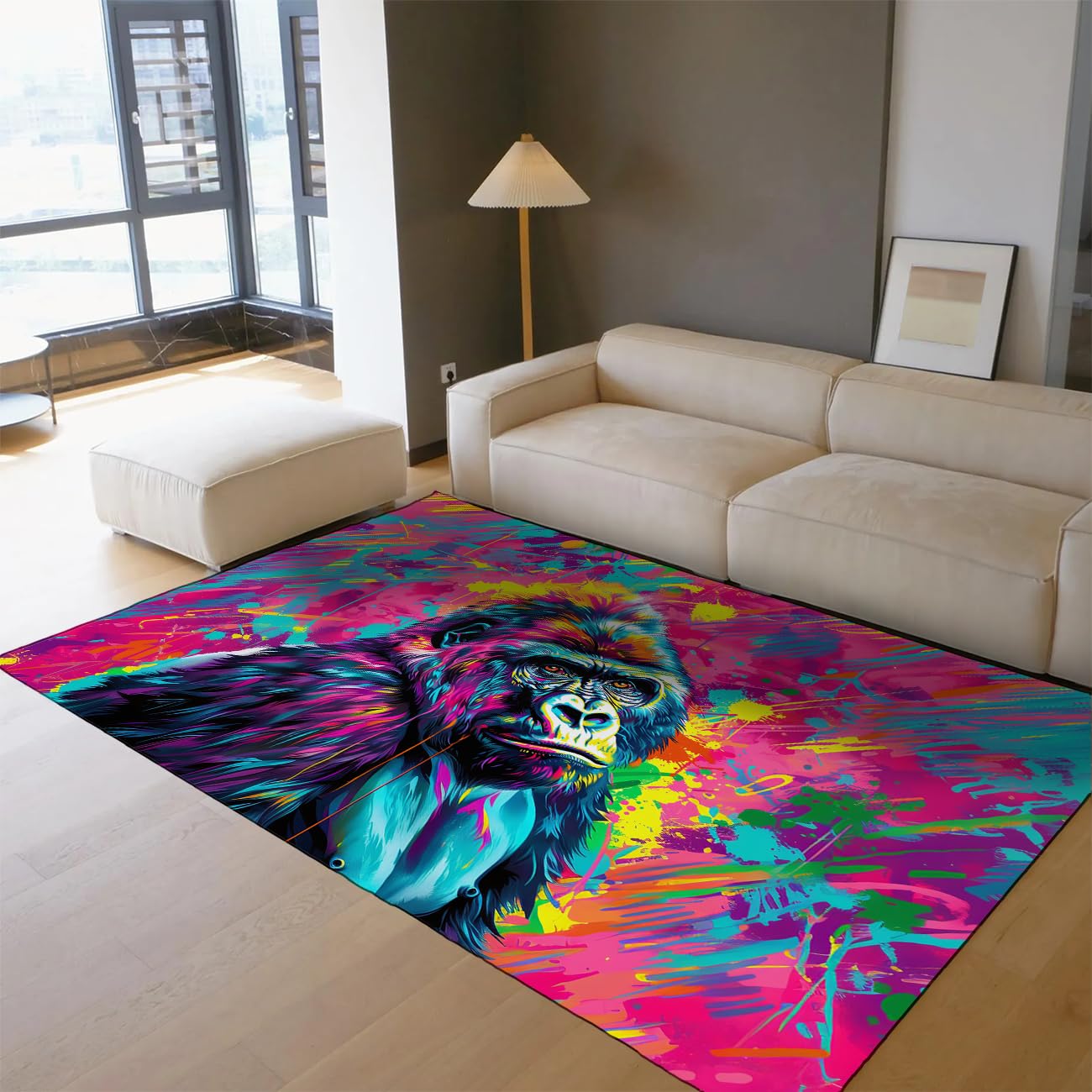 Tapis de chambre gorille abstrait pour appartement étudiant moderne