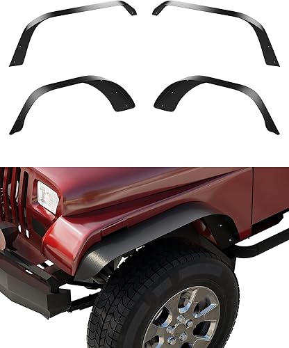 KYBOLT 4 guardabarros planos delanteros y traseros para Jeep Wrangler YJ 1987-1995, revestimiento de rueda de acero metálico todoterreno, negro