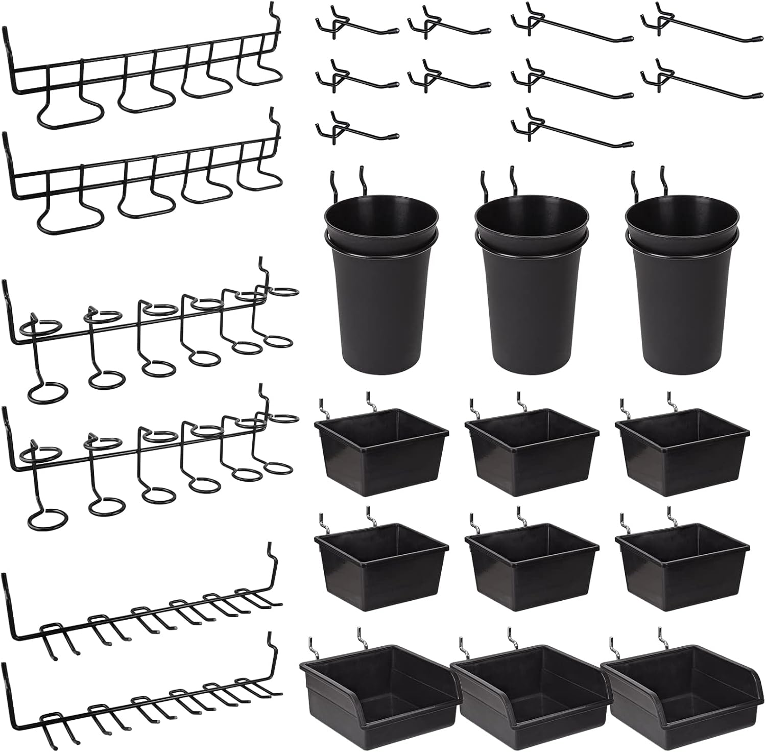 G.CORE 1/8-Inch and 1/4-Inch Peg Board Accessories, 12 Pack Pegboard Bins & Cups and 16 Pack Pegboard Utility Hooks Peg Board Holders & Rack for Screwdriver Piler Multi Tool Accessories