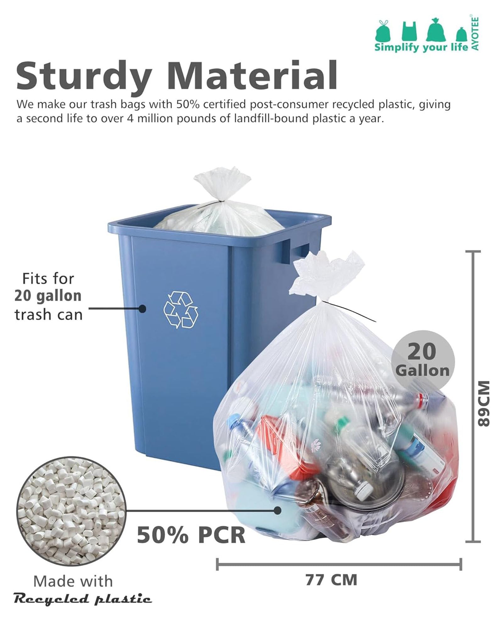 AYOTEE 20 Gallon Trash Bags Clear Trash Bags, 30