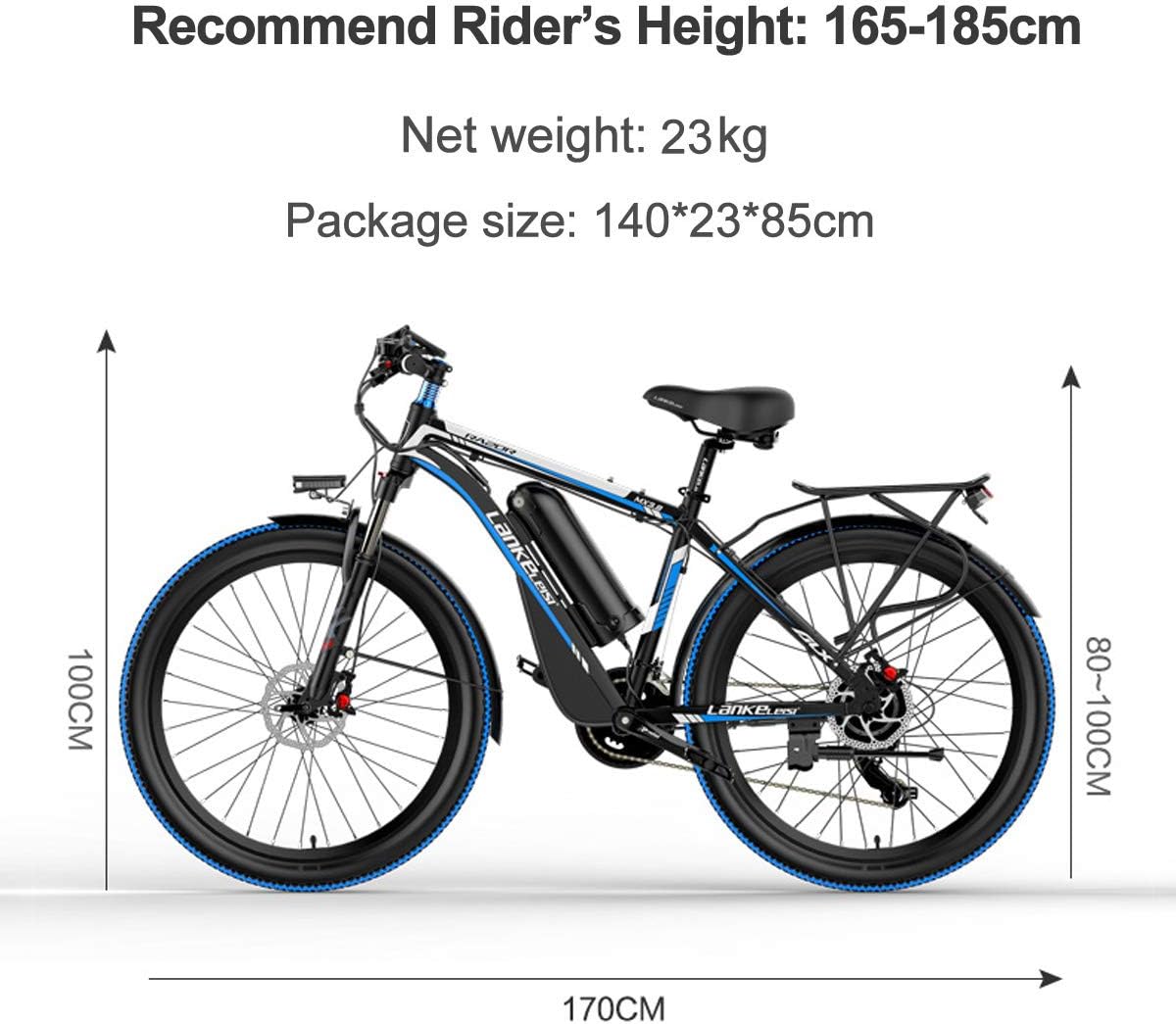 MX3.8 26 Inch Electric Bicycle 21 Speed Mountain Bike Front & Rear Hydraulic Disc Brake 5 Level Power Assist (Black Yellow, 48V 10.4Ah) : Sports & Outdoors