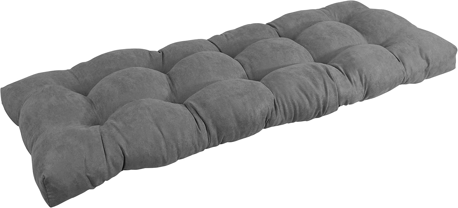 Blazing Needles Microsuede Tufted Bench Cushion, 51 x 19, Steel Grey