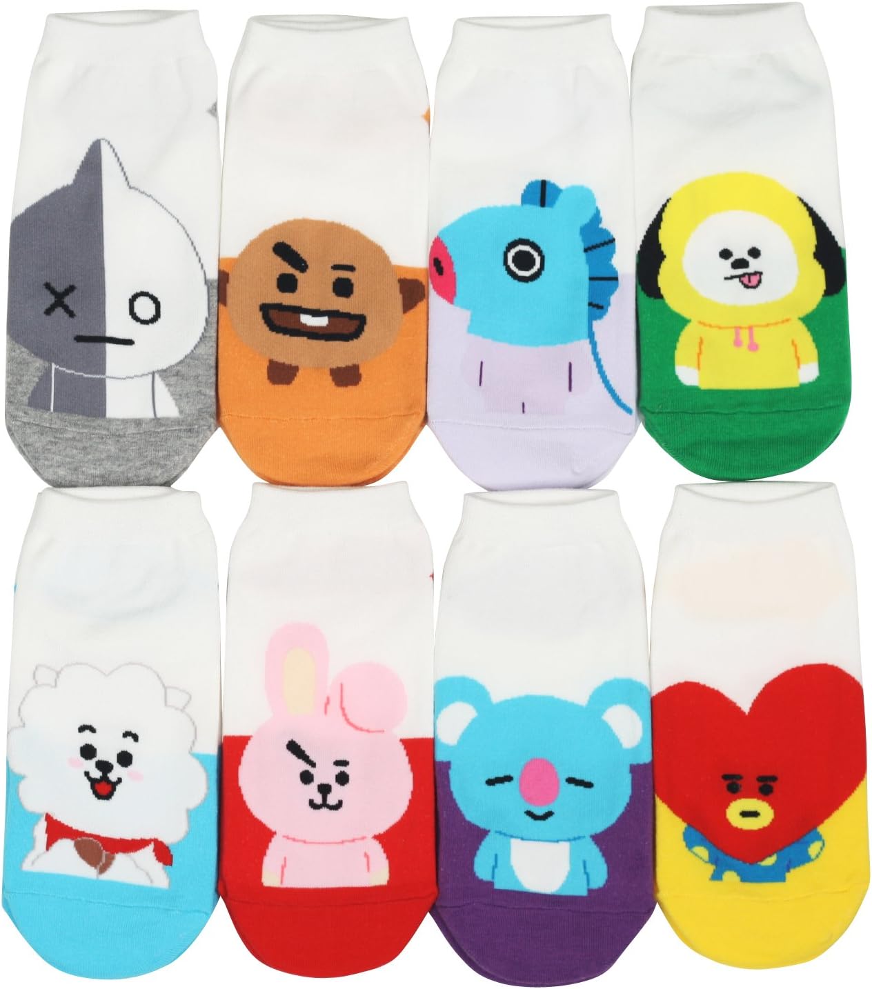Womens Kpop BTS Animal Cartoon Ankle Socks 8 Pack