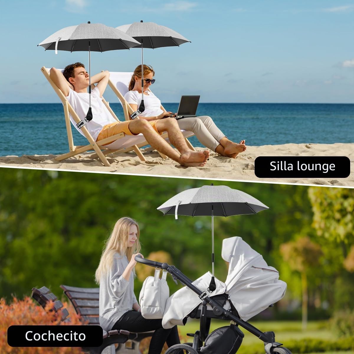 Sombrilla para cochecito de bebé con protección UV de 360° para cochecito, sombrilla universal con abrazadera ajustable y brazo flexible para cochecito, cochecito y cochecito