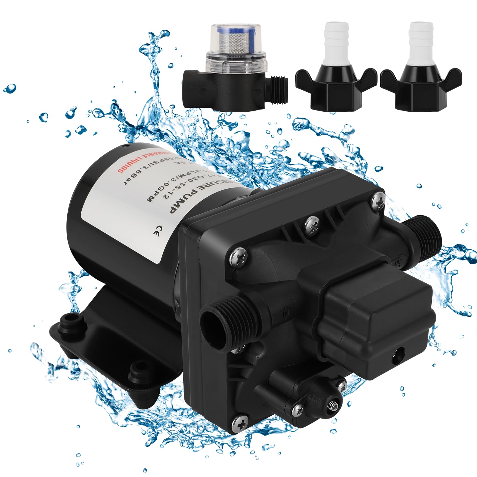 Tbest 4008-101-e65 55 PSI 3 Galones por Minuto 7, 5 Amperios 12 V RV Caravana Bomba de Agua Autocebante 4008101E65