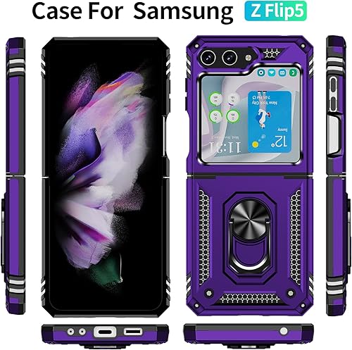 Miniatura 7 de ONOLA Funda para Samsung Galaxy Z Flip 5 con protección de bisagra y soporte magnético de anillo giratorio 360, para teléfono Samsung Z Flip 5