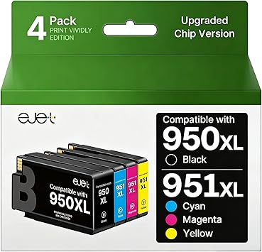 ejet 950XXL 951XXL Combo Replacement for HP 950 XXL 951 XXL Ink Cartridge Work for HP OfficeJet Pro 8600 8610 8620 8100 8630 8660 76DW 251DW 1 Black, 1 Cyan, 1 Magenta, 1 Yellow