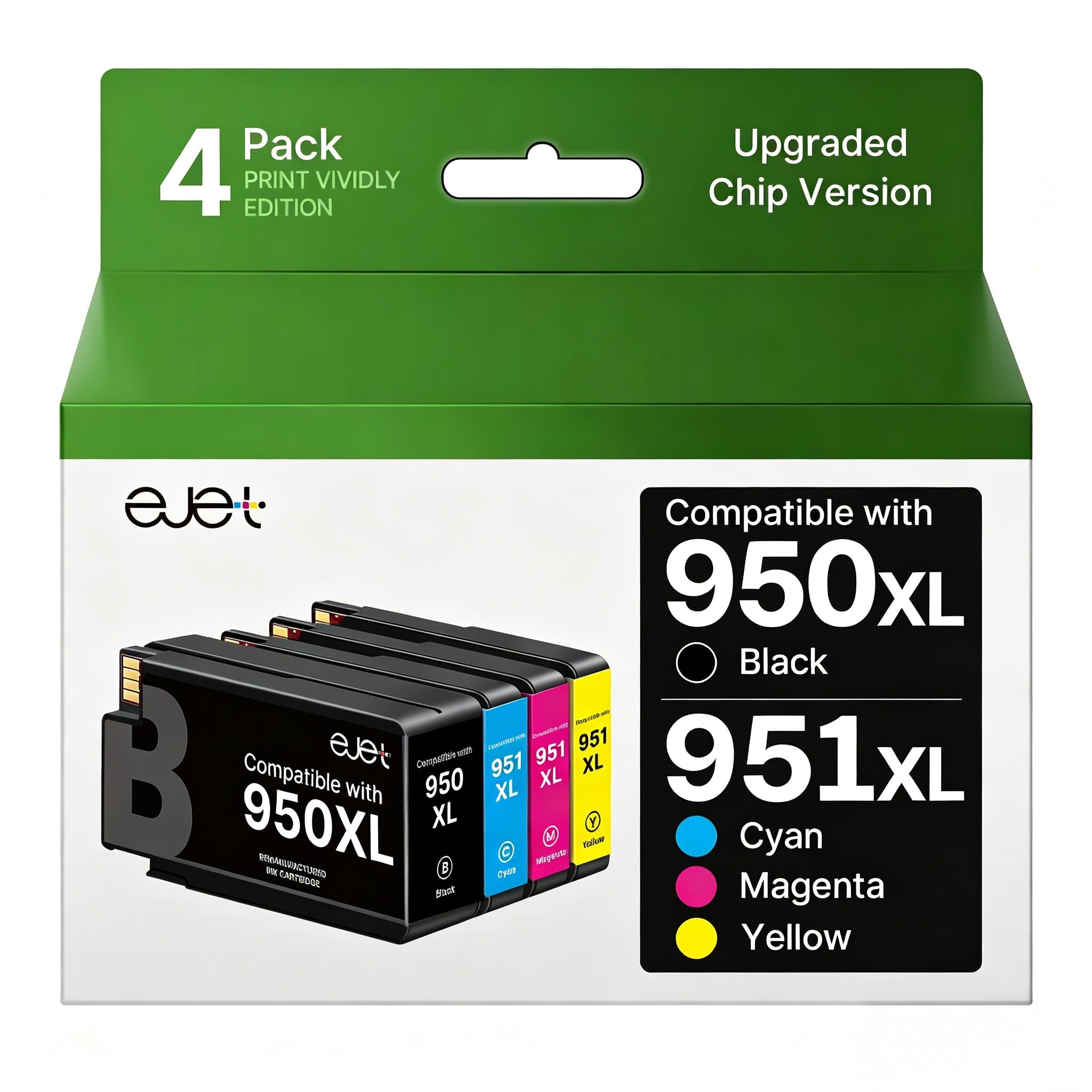 ejet 950XXL 951XXL Combo Replacement for HP 950 XXL 951 XXL Ink Cartridge Work for HP OfficeJet Pro 8600 8610 8620 8100 8630 8660 76DW 251DW (1 Black,