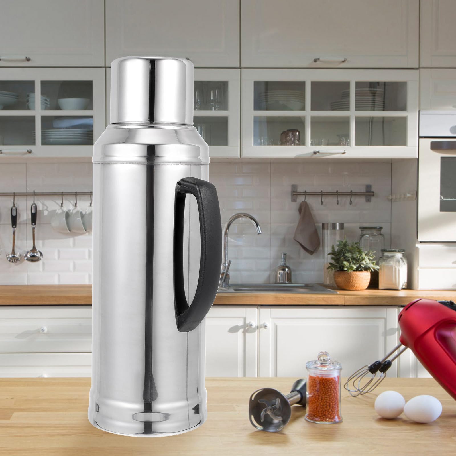 GALPADA Pichet Isotherme en Acier Inoxydable Intérieur en Verre, Grosse Capacité Portable pour Bureau et Voyage, Bouteille Thermique Saine et Sécurisée Argenté