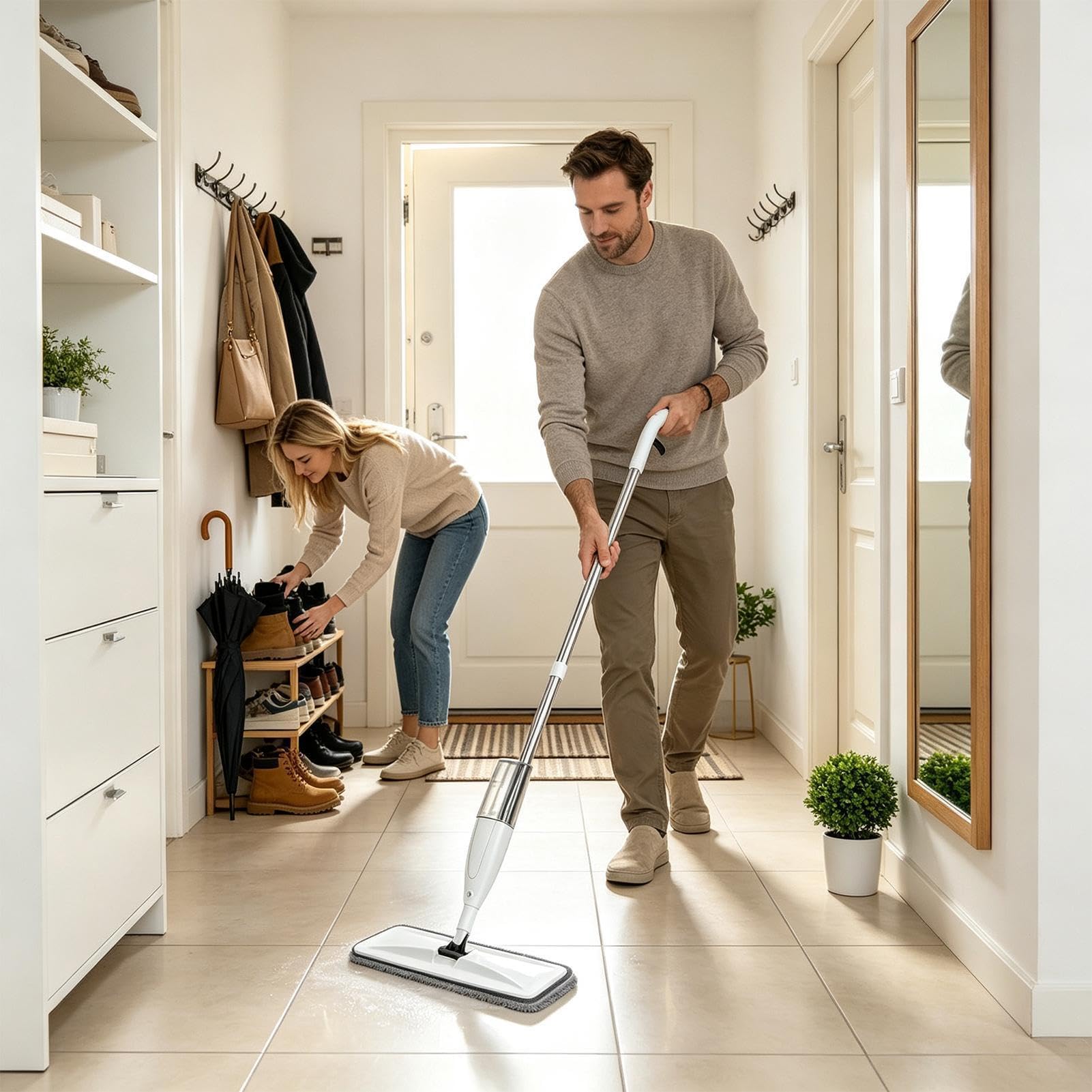 Mopa con Spray Húmeda Limpieza Giratoria en Seco y Húmedo para Madera