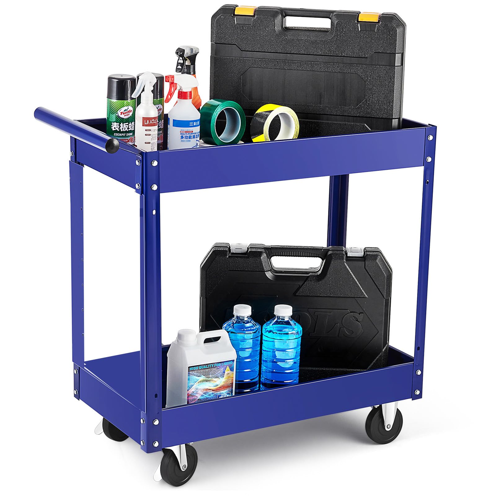 2 Tier Metal Utility Cart,330 Lbs Metal Heavy Duty Utility Cart On Wheels,2 Shelf Steel Rolling Tool Cart, Tool Storage Organizer for Mechanic, Garage, Workshop, Warehouse & Repair Shop