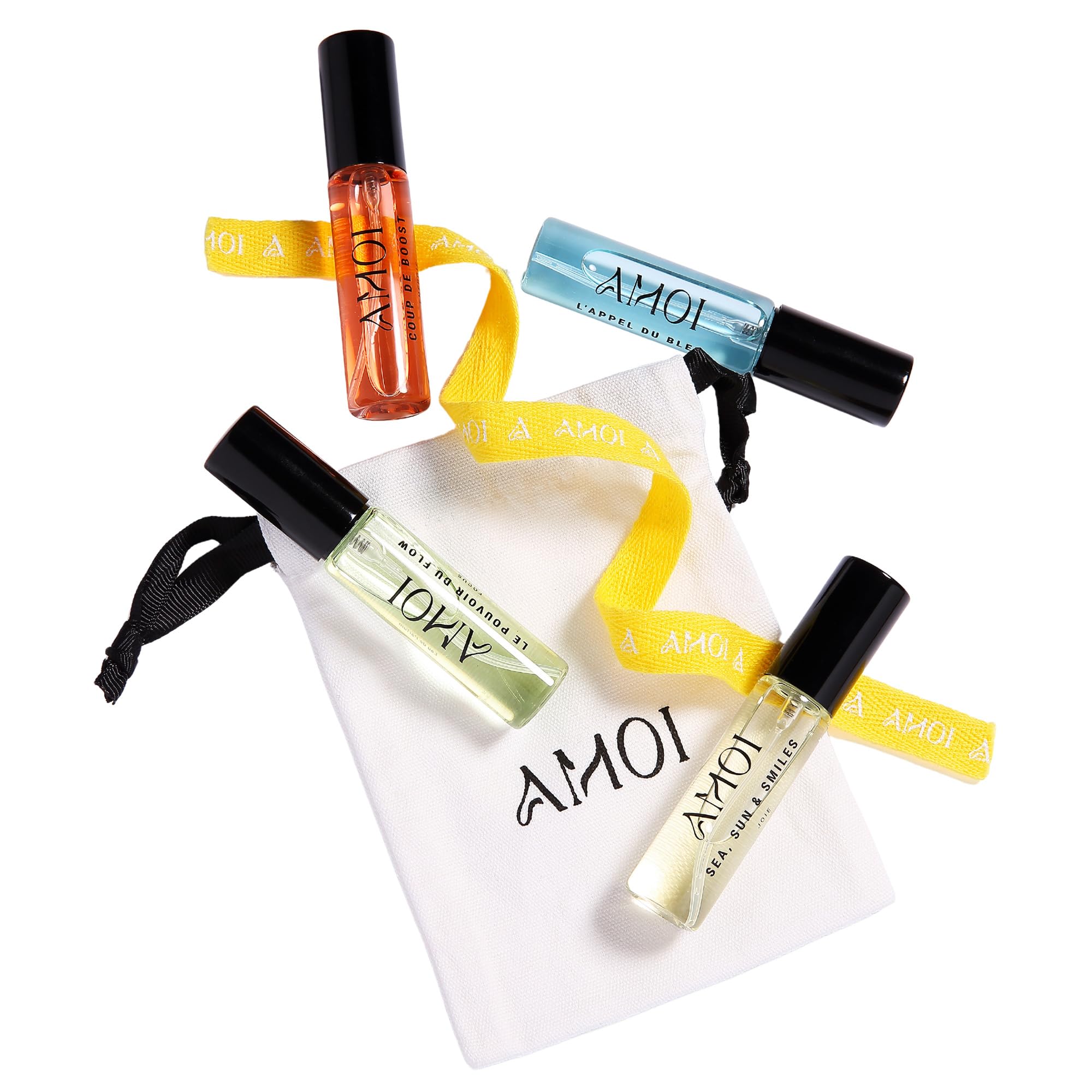 AMOI – Entdecker‑Set: 4 x Eau de Parfum 10 ml – Relax, Focus, Énergie, Joie – Unisex – über 85% natürliche Inhaltsstoffe – Frankreich