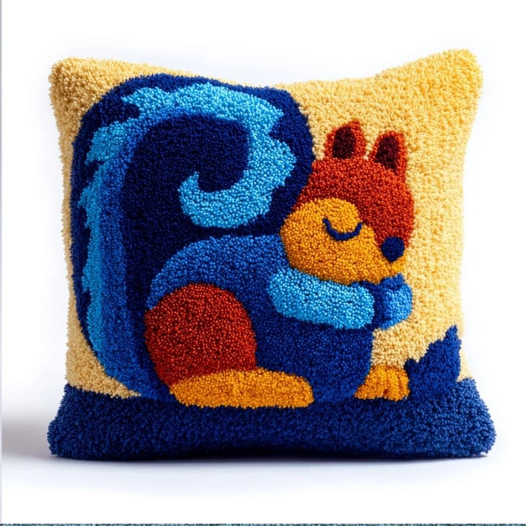 AxiangziK Latch Hook Cushion Kit,Squirrel DIY Throw Pillow Cover 43X43Cm