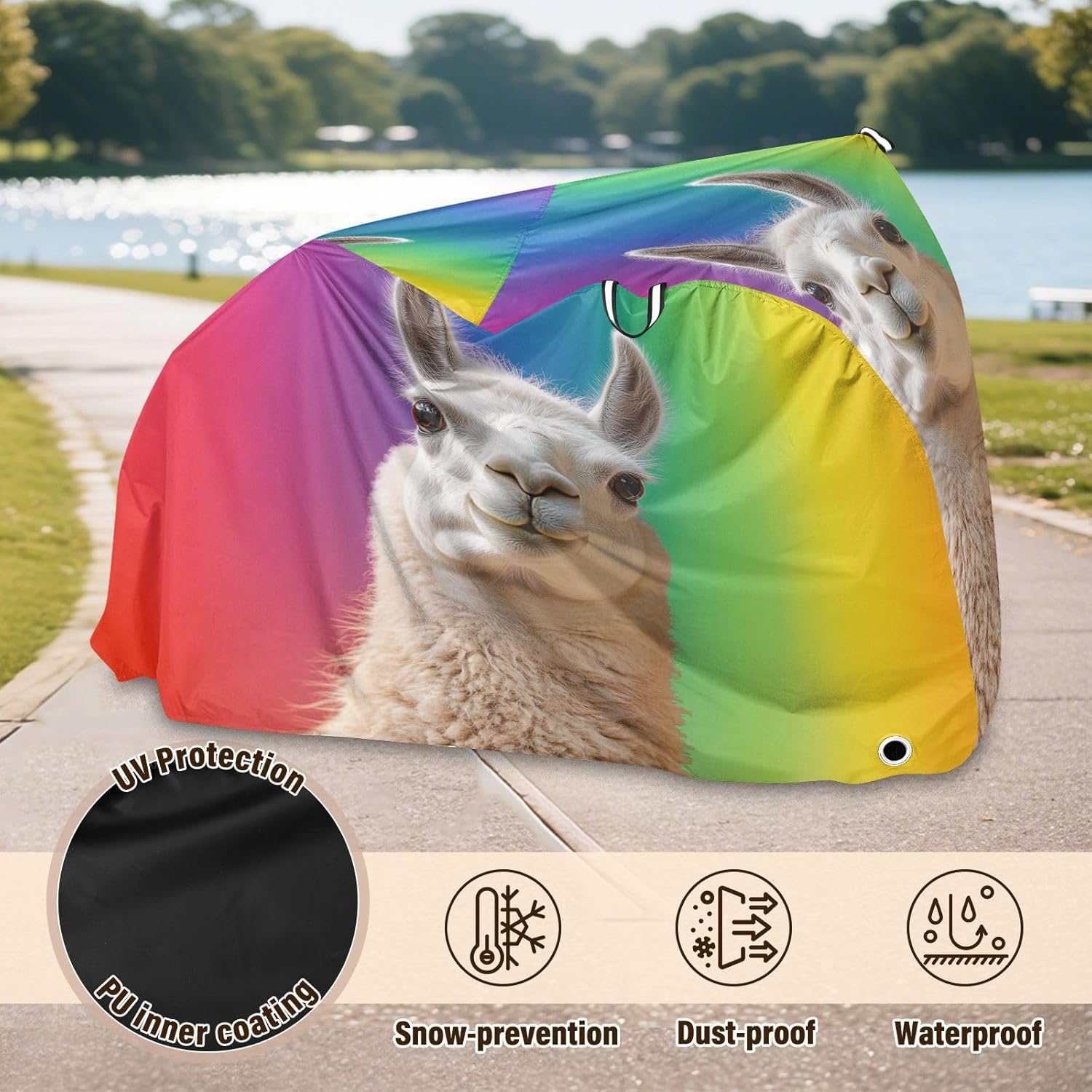 ALAZA Llama Rainbow Color Bike Cover Waterproof Outdoor Ebike Bicycle Covers Tarp Protection for 1/2 Bikes, Sun UV Dust Wind Proof