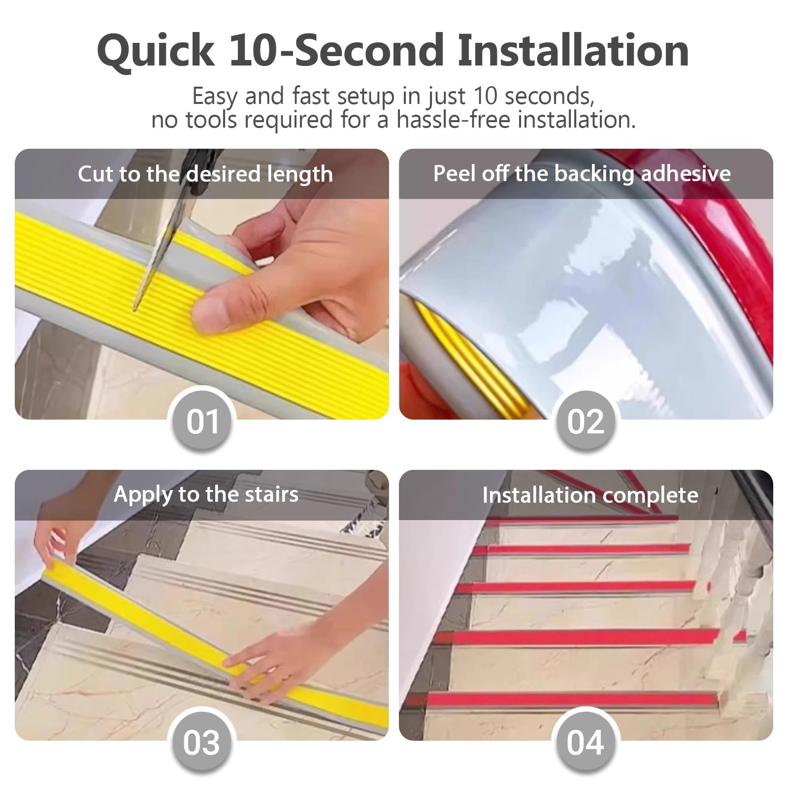 Profilo antiscivolo per gradini in PVC autoadesivo e ignifugo, 5 x 2,5 cm, 10 m, perfetto per scale sicure e uso domestico