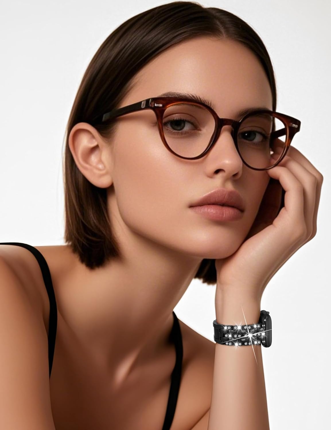 W-RARA Bling Diamond Metal Band Compatible with Apple Watch Bands for Women 38/40/41/42/44/45/46/49mm, Sparkle Luxury Elegant Embossed Design Dressy Strap for iWatch Series 11 10 9 8 7 6 5 4 SE Ultra 3 2 1