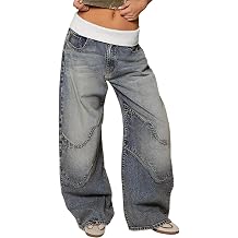 NRTHYE Women's Baggy Cargo Jeans Casual High Waisted Patchwork Denim Pants Straight Wide Leg Loose Streetwear Trousers