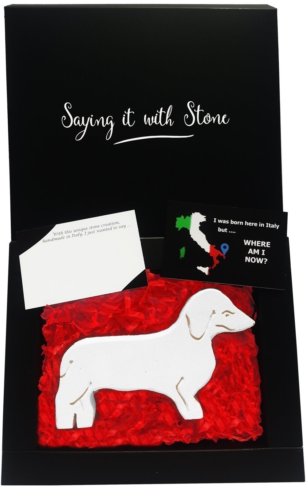 Handmade in Italy Stone Sausage Dog - Symbol of Unconditional Love, Devotion, Friendship, Protection & Loyalty - Gift Box & Blank Message Card Incl - Unique Gift Dog Lovers Her Him