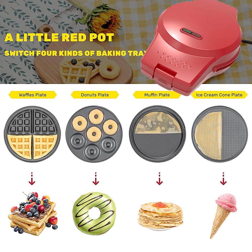 Sandwichera 4 en 1, Placas Intercambiables, Sandwich tostadora, Gofrera gofres belgas, Grill Plancha para Carne y Pescado, Placas con Recubrimiento Anti-adherente y Asa de Toque Frío