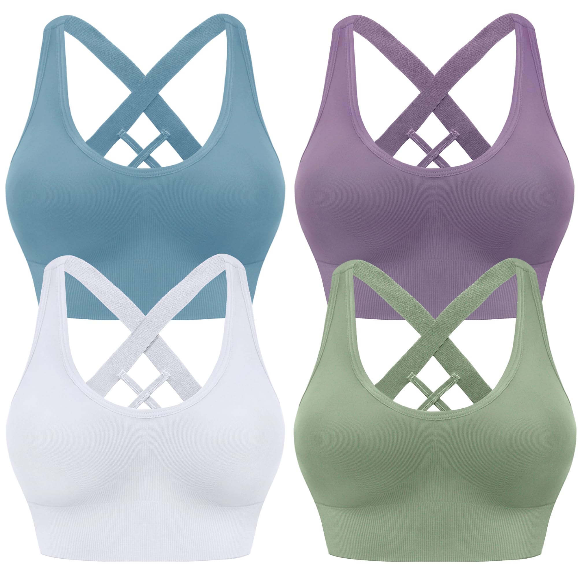 BLUELILY Sports Bras for Women High Impact Cross Back Strappy Bras Cropped Padded Seamless Workout Yoga Bras Set