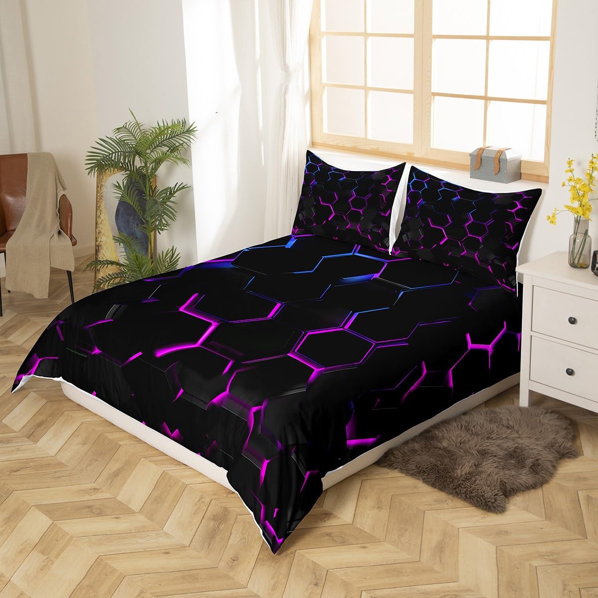 Homewish 3D Hexagonal Black King Duvet Cover - Image 3