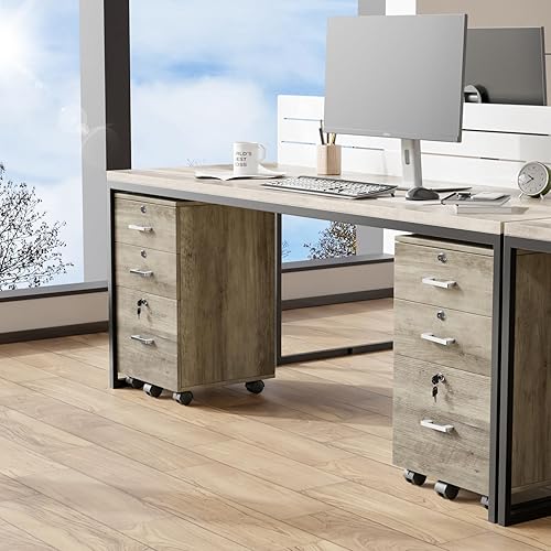 Miniatura 120 de VINGLI Archivador de 2 cajones con cerradura, archivadores rodantes para oficina en casa, soporte de impresora pequeño, organizador de archivos