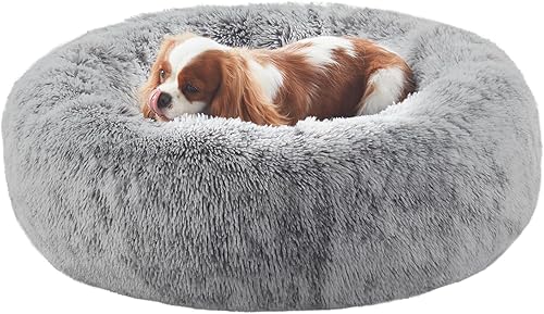 Miniatura 11 de Cama redonda con forma de dona de 36 pulgadas para perros grandes, cama redonda calmante y esponjosa para mascotas con funda extraíble y lavable, se