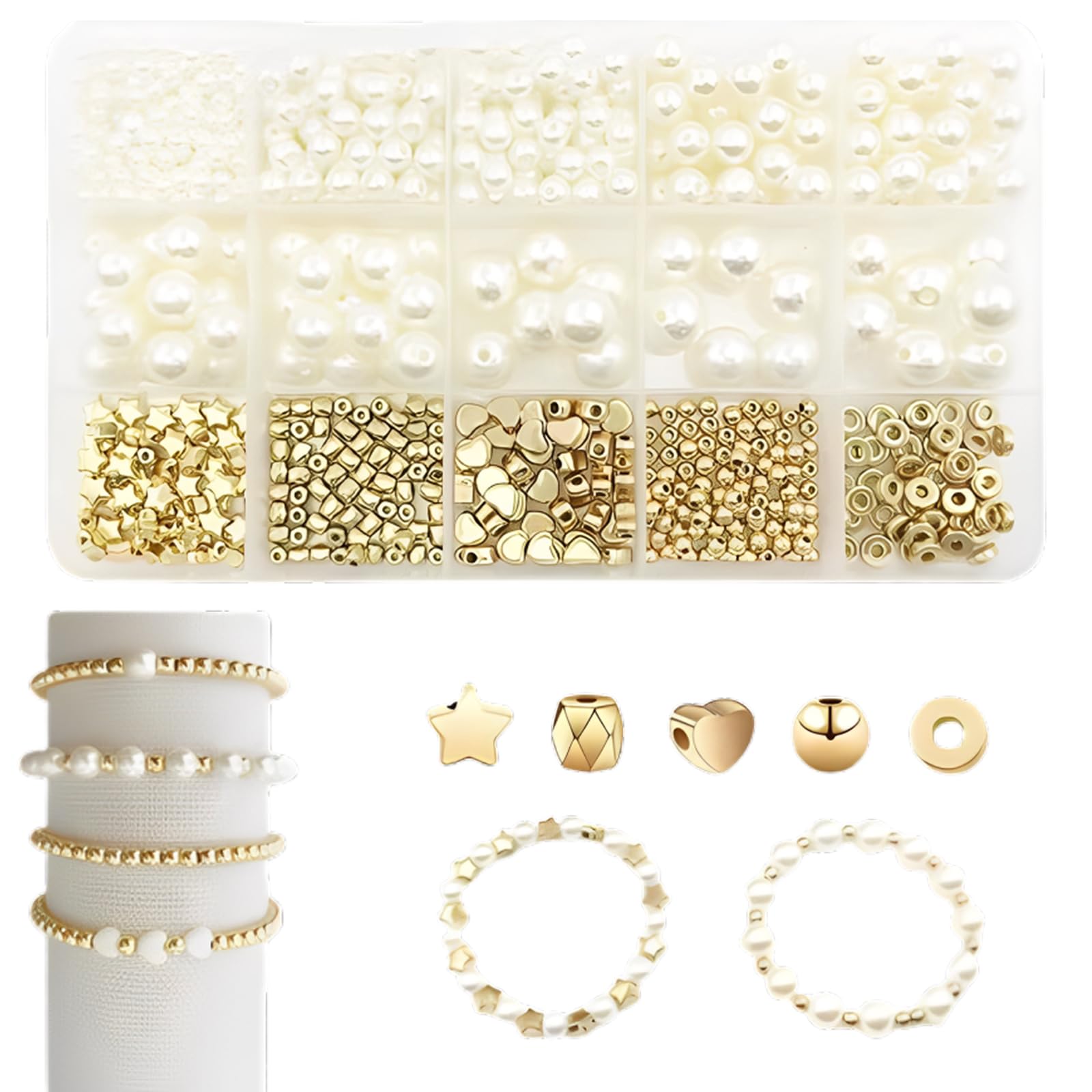 720 PCS Pearl Beads Bracelets Making Round Beads for Jewellery Making Pentagram Spacer Bead Accessories Craft Kit DIY Bracelet Jewelry Making Beads Kit Beads Bracelet Making Kit
