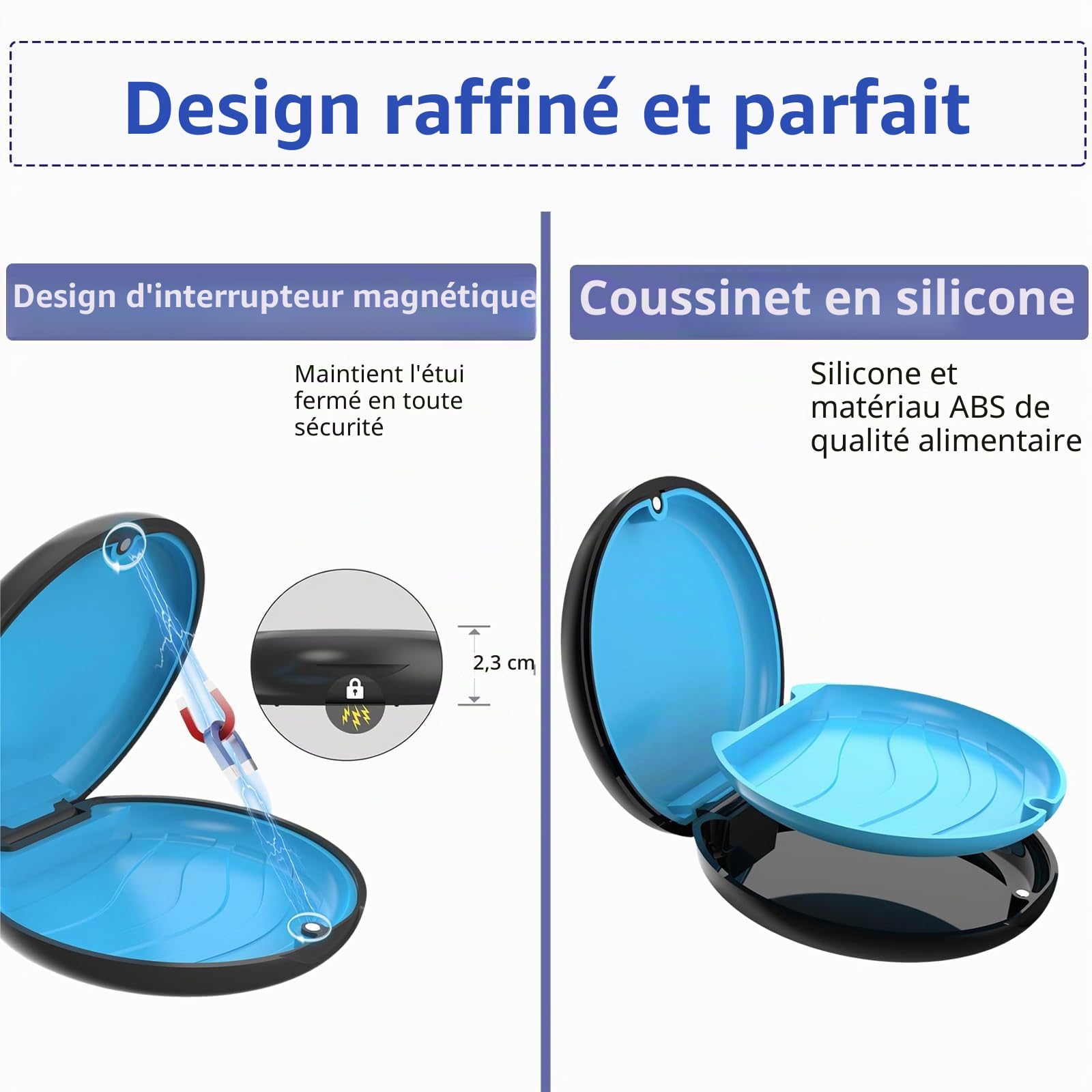 Lot de 2 coques minces d'alignement pour Invisalign, étui de protège-dents avec outils de retrait et aligneurs à mâcher et brosse, plateau intérieur amovible en silicone pour un nettoyage facile (noir