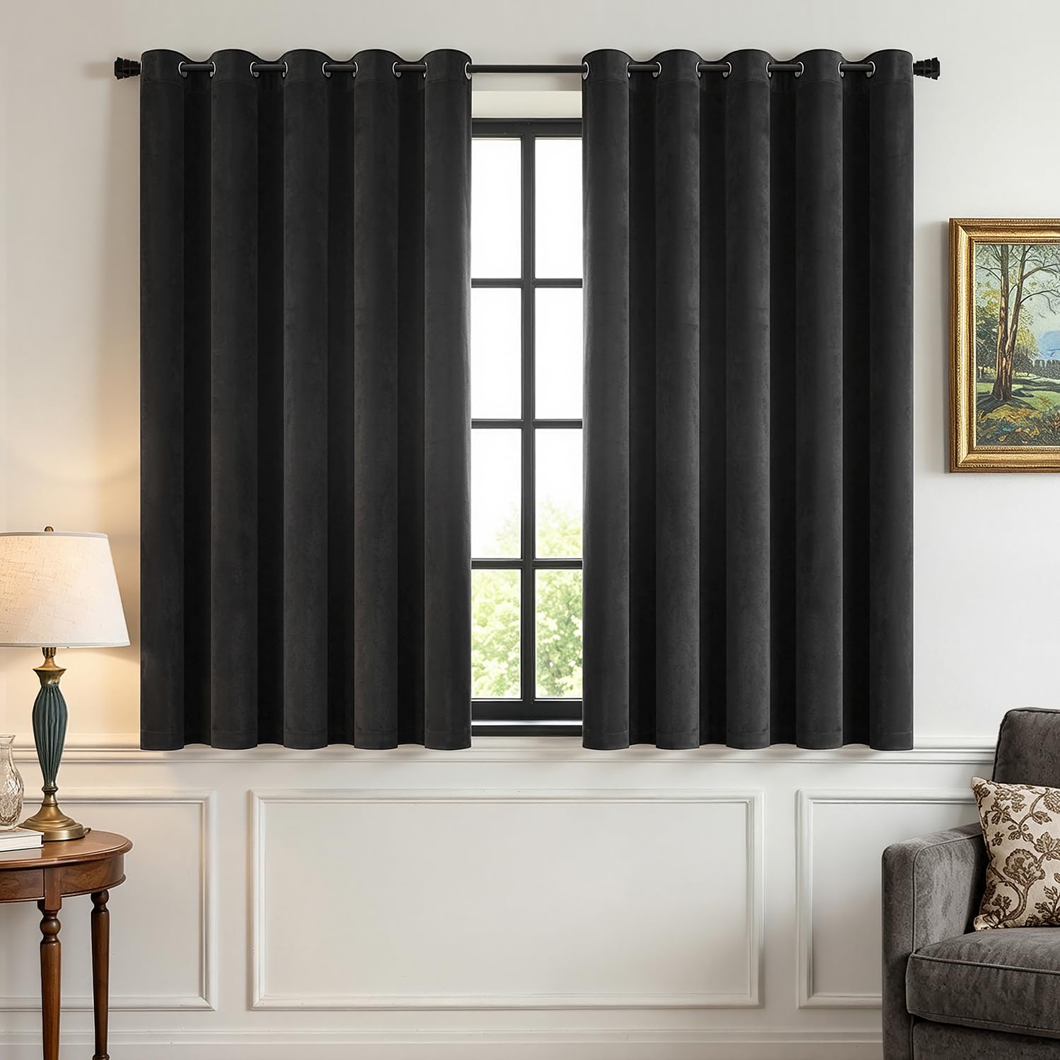 MIULEE Black Velvet Curtains for Bedroom 2 Panel Set 54 Inch Drop Curtains, Soft Elegent Home Decor Velvet Curtain Living Room, Sun Blocking Room Darkening Thermal Eyelet Curtain 66x54 Inch — image 1