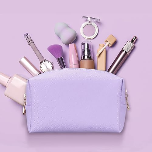 Miniatura 3 de Sanwuta 9 piezas de bolsa de maquillaje de piel sintética para cosméticos, bolsa de maquillaje lisa, bolsa de cosméticos impermeable, bolsas de aseo