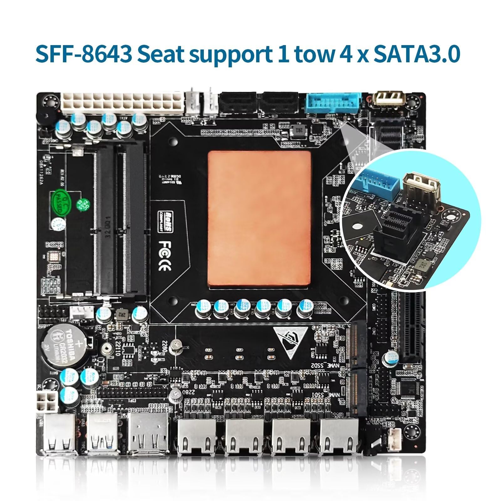 6 Bay NAS Motherboard Core i5 1135G7, Mini ITX 17x17 cm MainBoard, 6 x SATA3.0, 4 x i226-V 2.5GbE LAN, 2 x M.2 NVMe (PCle3.0x4), 2 x DDR4, PCIE×4, Barebone NO RAM NO SSD