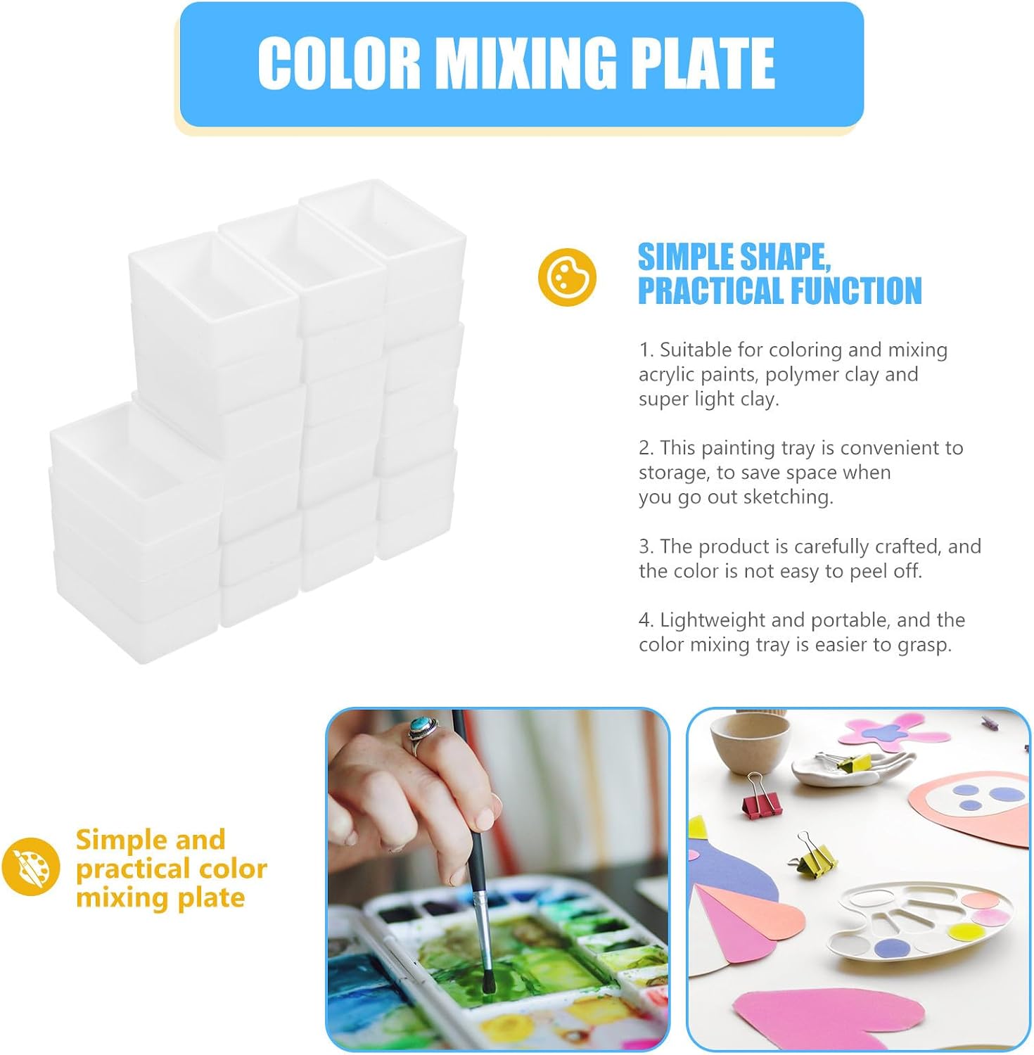 OSALADI Silicone Watercolor Paint Pans for Watercolor and Acrylic Mixing 24pcs Empty Half Pans for Easy Management and Portable Design, Small White Paint Tray Holder