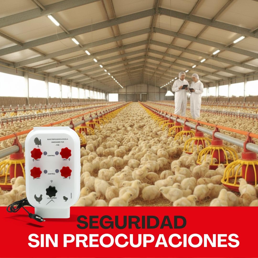 Llampec Pastor Eléctrico Avícola PASAVIO004 – 0,9J y 9.000V – Protección para Comederos y Bebederos en Granjas Avícolas – Evita que las Aves se Posen y Ensucien las Instalaciones – Fabricado en España