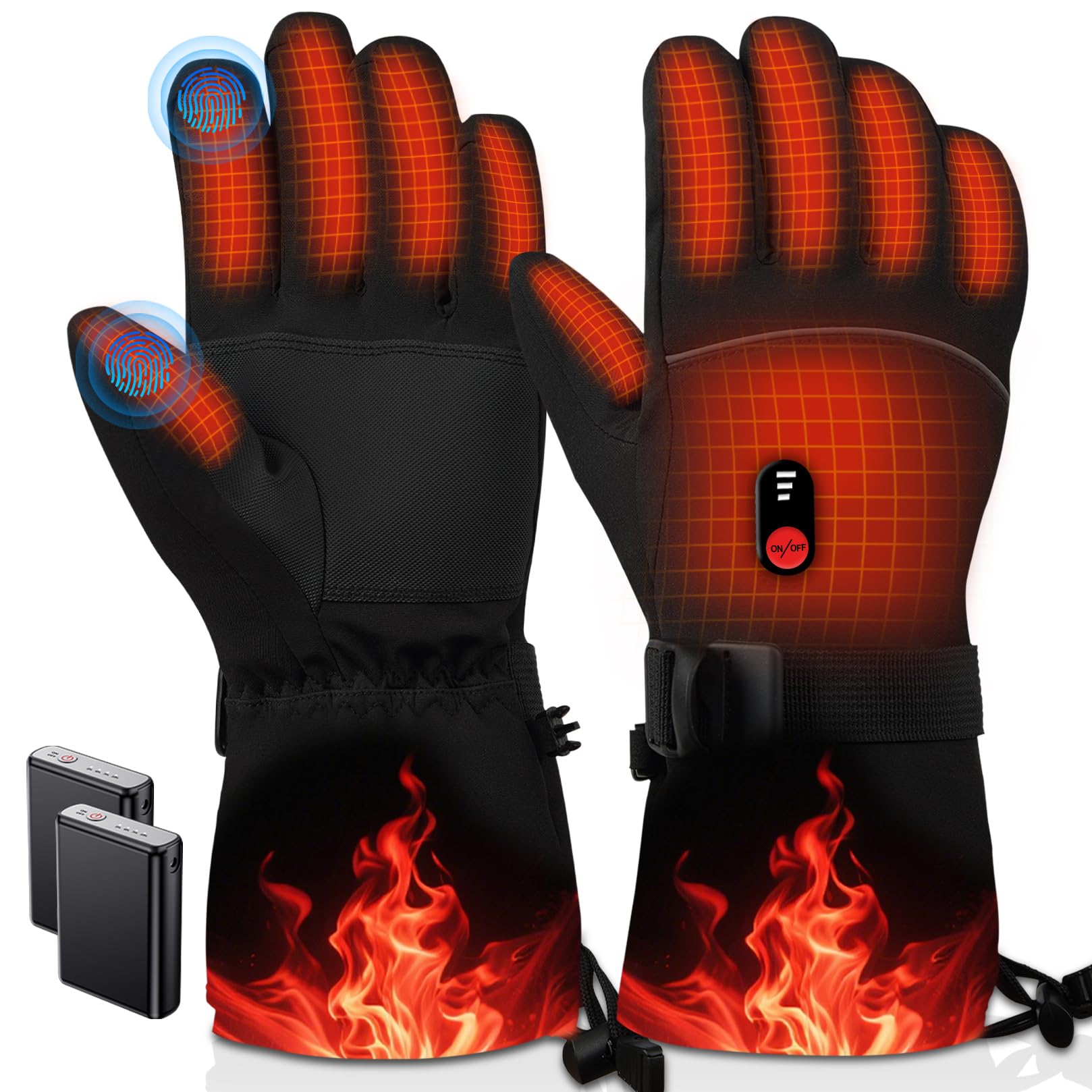 Guantes Calefactables para Mujer Hombre Moto 7.4V Calentamiento Rápido 2 Baterías 10000mAh 3 Niveles de Calentamiento Pantalla Táctil Esquí