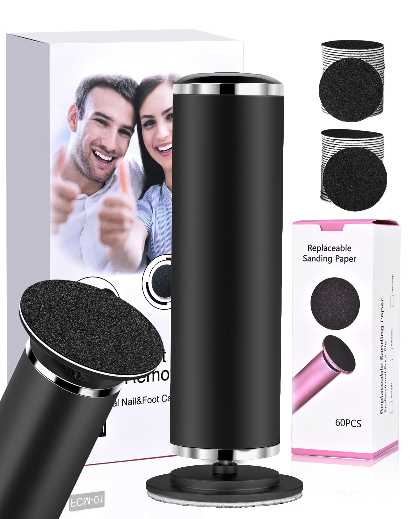 Rapeuse Pieds électrique avec 60 Disques Abrasifs et Vitesse Variable Anti-callosité Lime Pieds Electrique Râpe à Pied Pédicure Honeyglow Élimine Callosités Et Peau Morte À La Maison, Noir mat