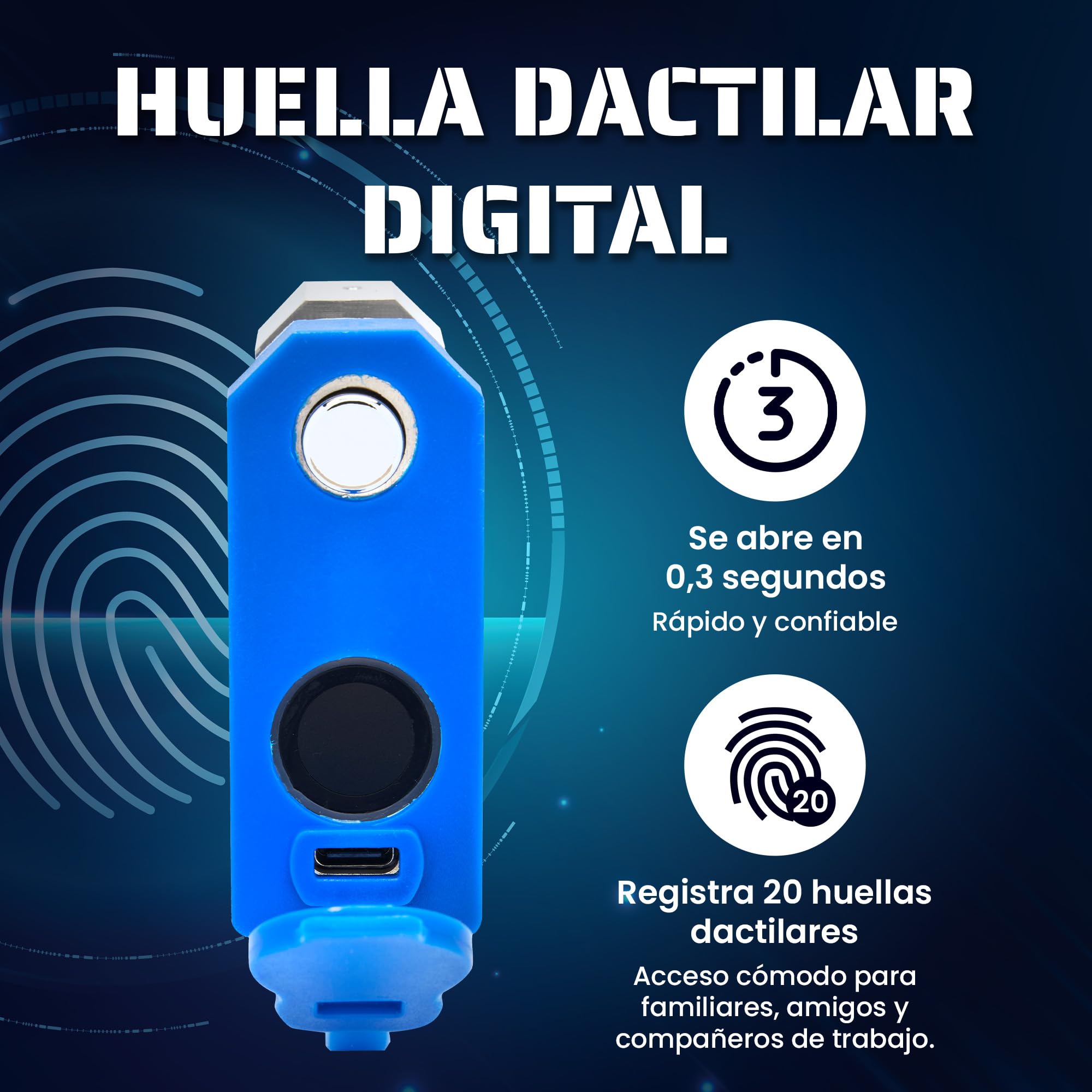 Magmaus® SRL70 Candado digital, reconocimiento biométrico sin llave, memoria para 20 huellas, 2 llaves y aplicación, Resistencia IP68 al agua y al polvo para contenedores, puertas y cobertizos.