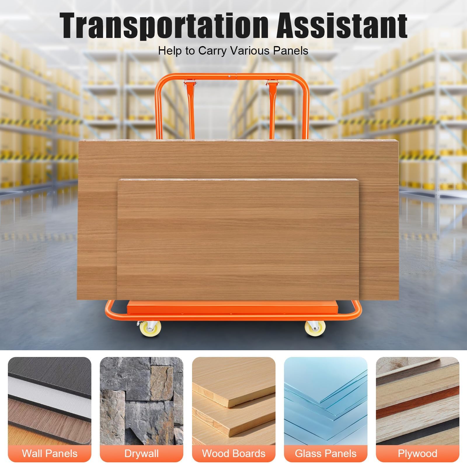 Carrito de paneles de yeso, carrito resistente con 4 ruedas universales, soporta hasta 2200 libras, camión portátil con panel de placa para transportar varias placas