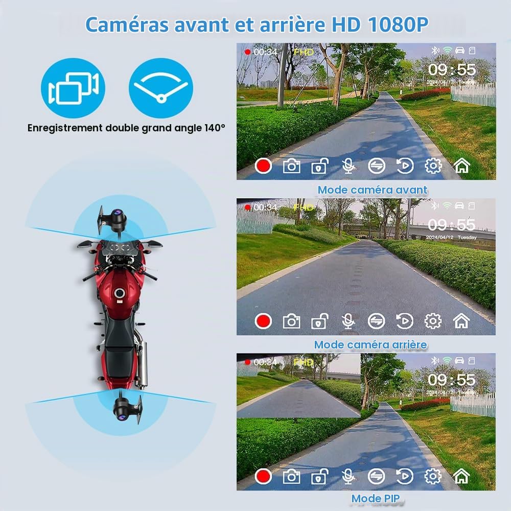 VSYSTO Moto CarPlay & Android Auto sans Fil avec Écran Doubles Caméras 1080P Avant et Arrière, Dashcam Moto Étanche de 5 Pouces, Écran Tactile HD, Navigation GPS, TPMS et Application Wi-FI