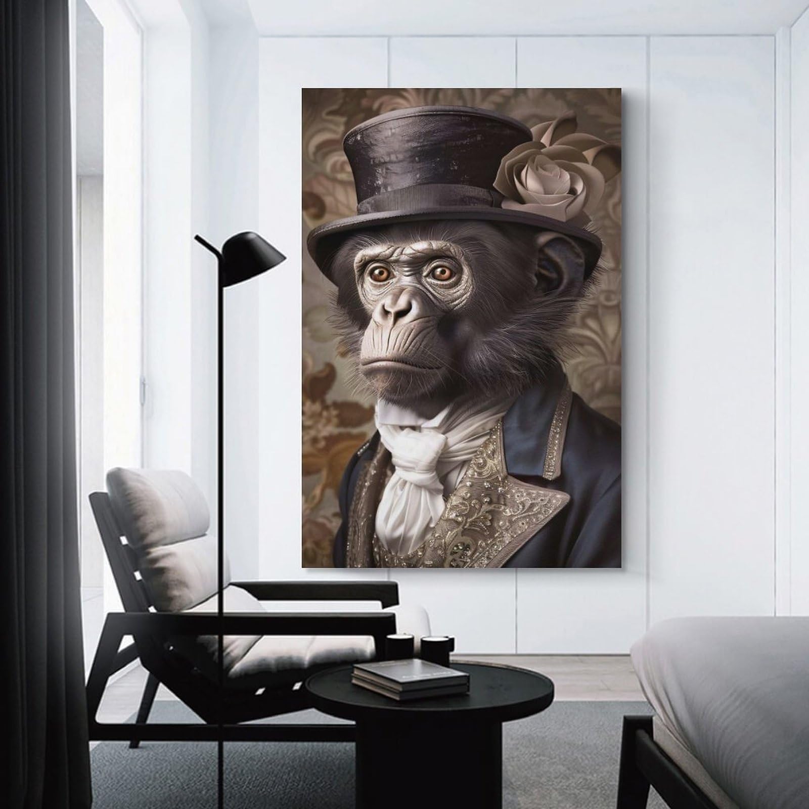 Junmoney Chimpanzee in Victorian Attire Portrait Canvas Art Print, 20x30inch(50x75cm), for Office Decor, Home Working Or Creative Rooms, A Smart Decor Choice for Study Walls