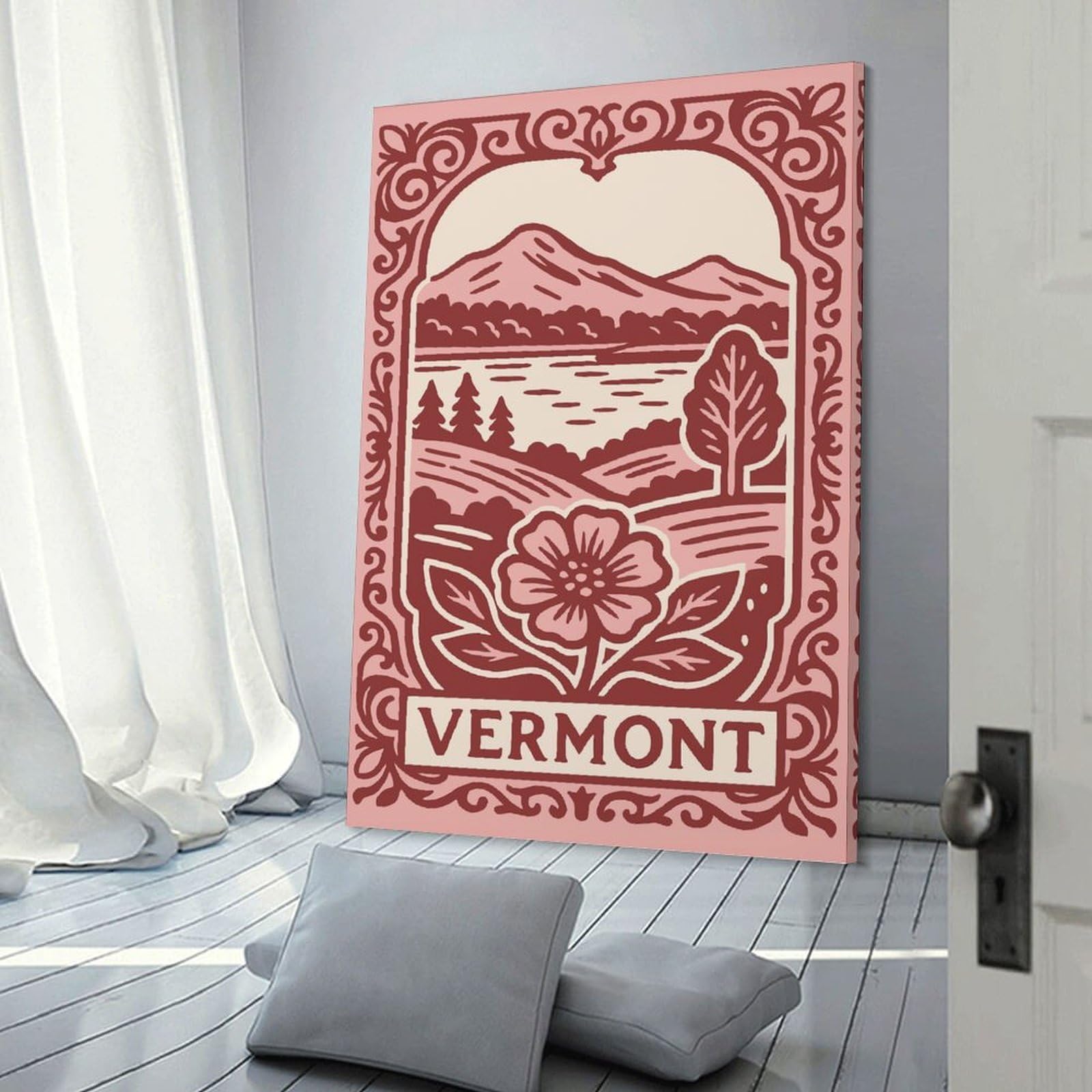 Junmoney Canvas Wall Decor Vermont Landscape with Flower, 08x12inch(20x30cm), for Gallery Wall Layouts in Home Or Office, Home Wall Art for Statement Displays