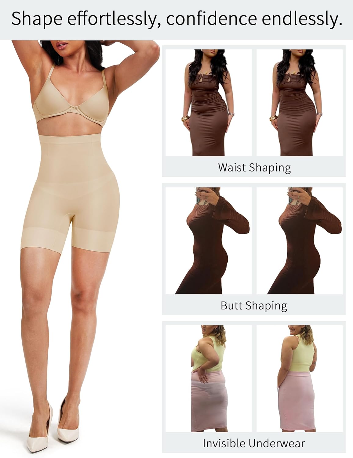 No-Roll Tummy Control Shapewear - High Waist Body Shaper Shorts Thigh Slimmer Shapewear Under Dress - Image 4