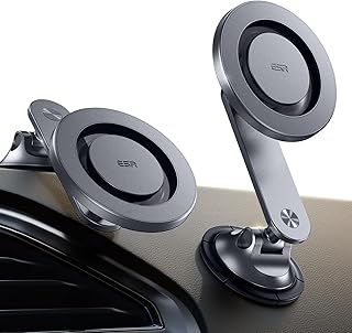 ESR for MagSafe Car Mount, Dashboard Magnetic Phone Holder for Car, 360° Rotation, Car Phone Holder for iPhone 15/14/13/12, Samsung, Strong Magnets, Car Accessories, Grey (with 2 MagSafe Rings)