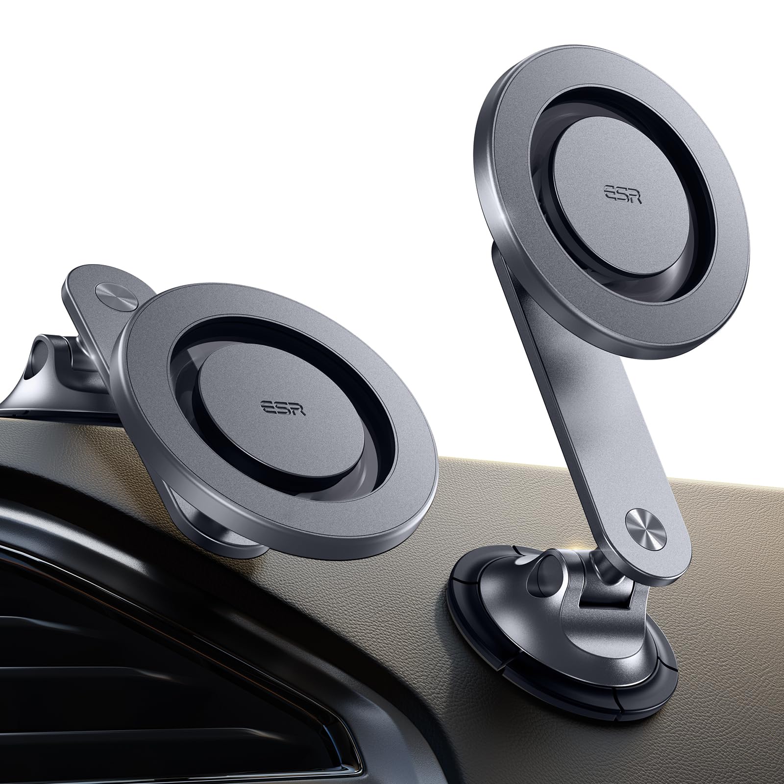 ESRfor MagSafe Car Mount, Dashboard Magnetic Phone Holder for Car, 360° Rotation, Car Phone Holder for iPhone 16/15/14/13/12, Samsung, Strong Magnets, Car Accessories, Grey (with 2 MagSafe Rings)