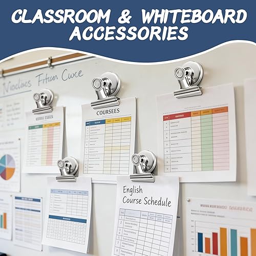 Miniatura 5 de VNDUEEY Paquete de 6 imanes plateados para refrigerador, clips magnéticos para pizarra blanca, clips magnéticos resistentes, clips con imanes