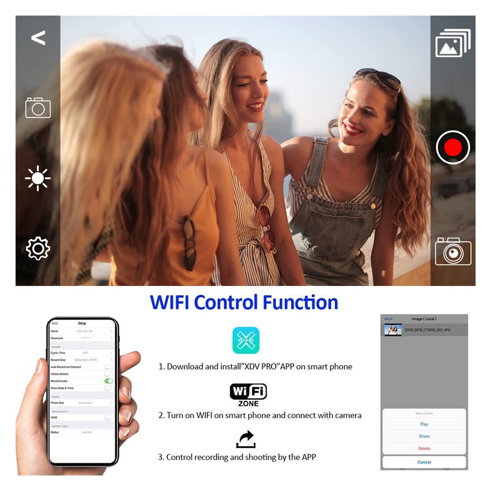 Appareils Photo Numériques, Caméscope de caméra vidéo 4K Wifi 4 8MP Caméras de vlogging for enregistrement Vlog Recordage 30x Zoom 3.0inch tactile Ivre Enregistreur de vision nocturne(128G SD Card,bla