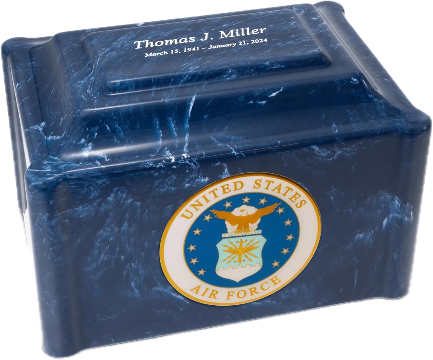 Military Marble Urn for Adult Human Ashes – Military Air Force Veteran Tribute – Airforce Blue – Genuine Cultured Marble Cremation Urn – Large – Engravable Memorial for Men & Women